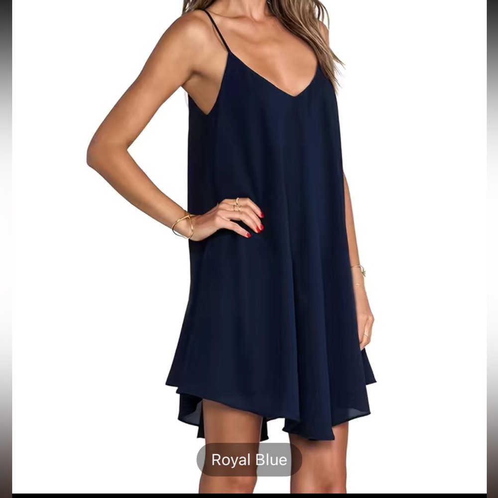 Sexy Deep V Cami Dress,Sleeveless Solid Backless Summer Dress - Picture 1 of 4